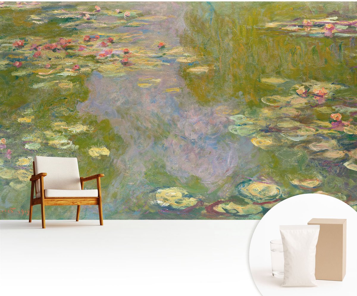 Wallfluent Fotobehang - Groente Vliesbehang - 416x254 cm - Waterlelies Fotobehang Vlies - Hal behang Bloemen En Planten - Muurschildering - Woonkamer behang