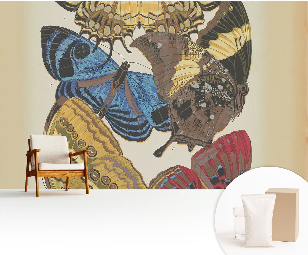 Wallfluent Fotobehang - Zwart Vliesbehang - 416x254 cm - Vlinders Als Inspiratiebron Fotobehang Vlies - Woonkamer behang Bloemen En Planten - Muurschildering - Woonkamer behang