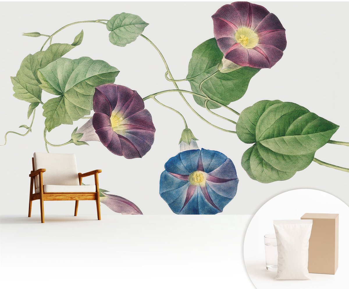 Wallfluent Fotobehang - Zwart Vliesbehang - 416x254 cm - Bloemrijke Elegantie Fotobehang Vlies - Woonkamer behang Bloemen En Planten - Muurschildering - Woonkamer behang