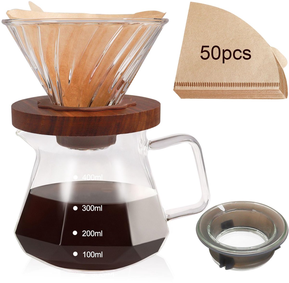 Pour Over Koffiezetapparaat Set Draagbaar Glas Koffiezetapparaat Hoog borosilicaatglas Eagle Snavel Uitloop Ontwerp - ShopVlot