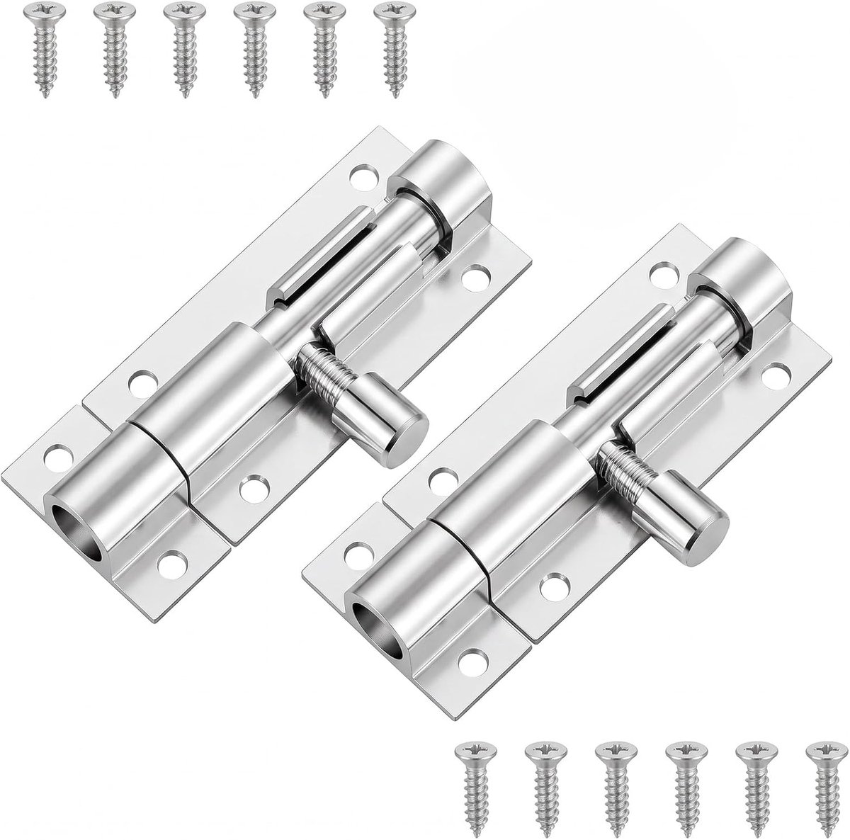2 stuks deurslot, 5 cm, klein grendelslot met schroeven, roestvrij staal, schuifgrendel, zilveren grendeldeur, klein - ShopVlot
