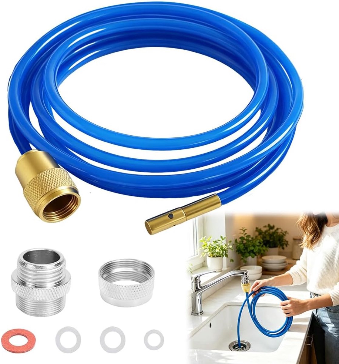 Afvoerreiniger drukbuizen 3 m - messing en polyurethaan - krachtige reiniging - voor M22, M24 en 1/2 inch - ShopVlot
