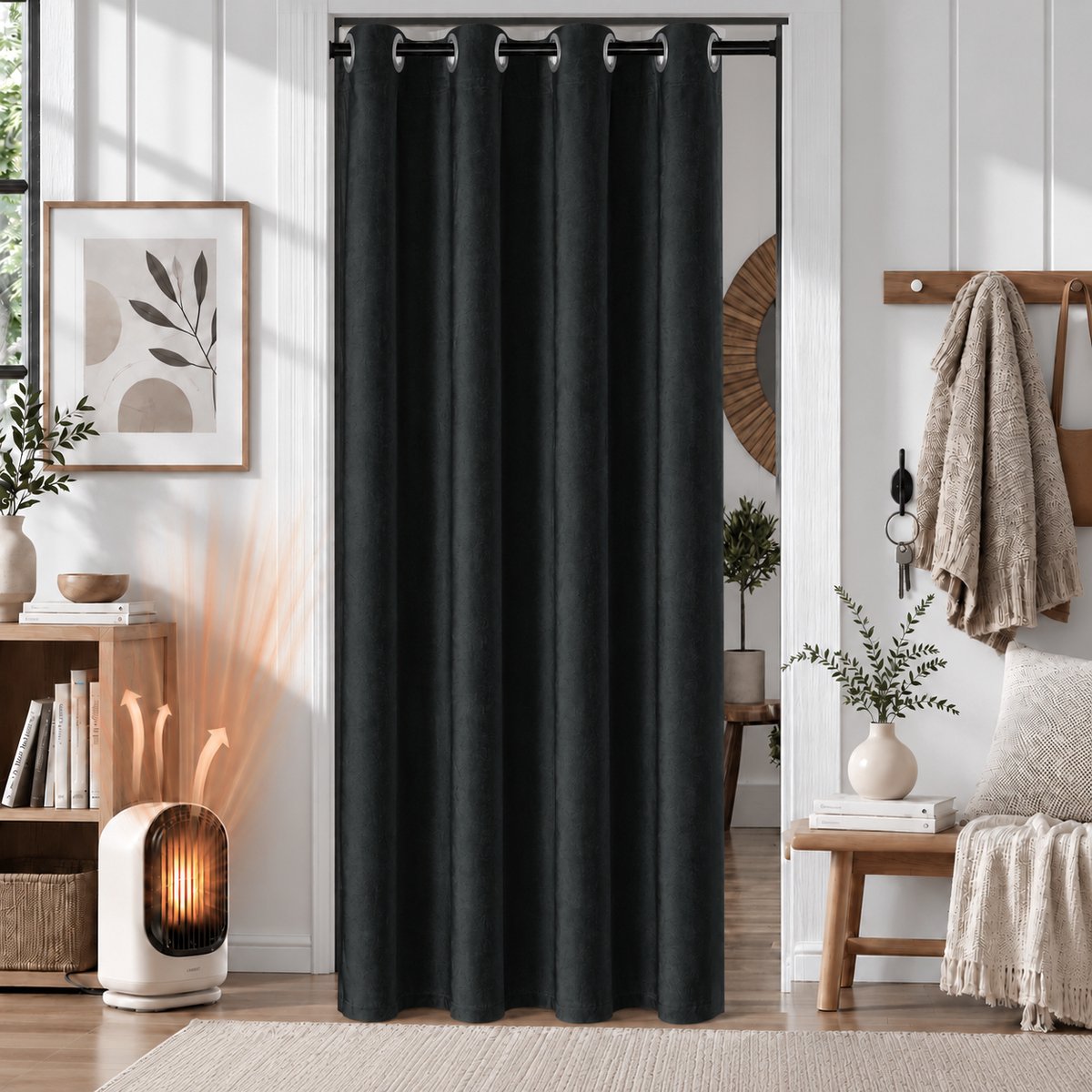 Lapamax Fluwelen gordijinen Kant-en-Klaar met Ringen - Zacht Deurgordijn Verduisterende 50%-70% - Privacy Scheidingsgordijn voor Woonkamer, Eetkamer en Balkondeur - Zwart - 132 x 203 cm (B x H) - 1 Stuk