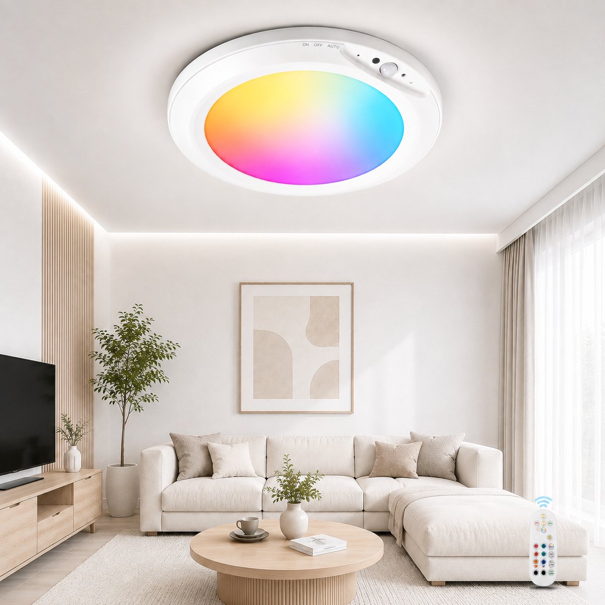 Plafondlamp LED met Bewegingssensor – RGB – 4200 mAh – Oplaadbaar – 6500K – Ø20 cm