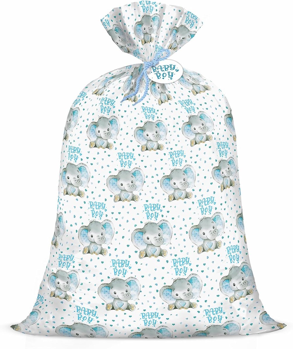 Loveinside 142 cm grote baby jongen plastic geschenkzakje - schattige blauwe olifant met babyjongen belettering - ShopVlot