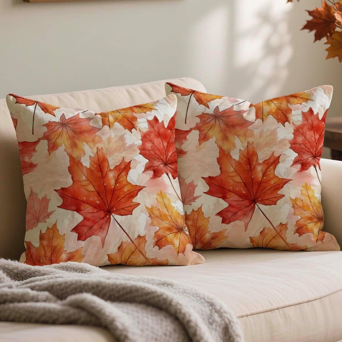 Kussenslopen 50 x 50 cm - oranje bladeren - decoratief - perfect voor herfst en Halloween - ShopVlot