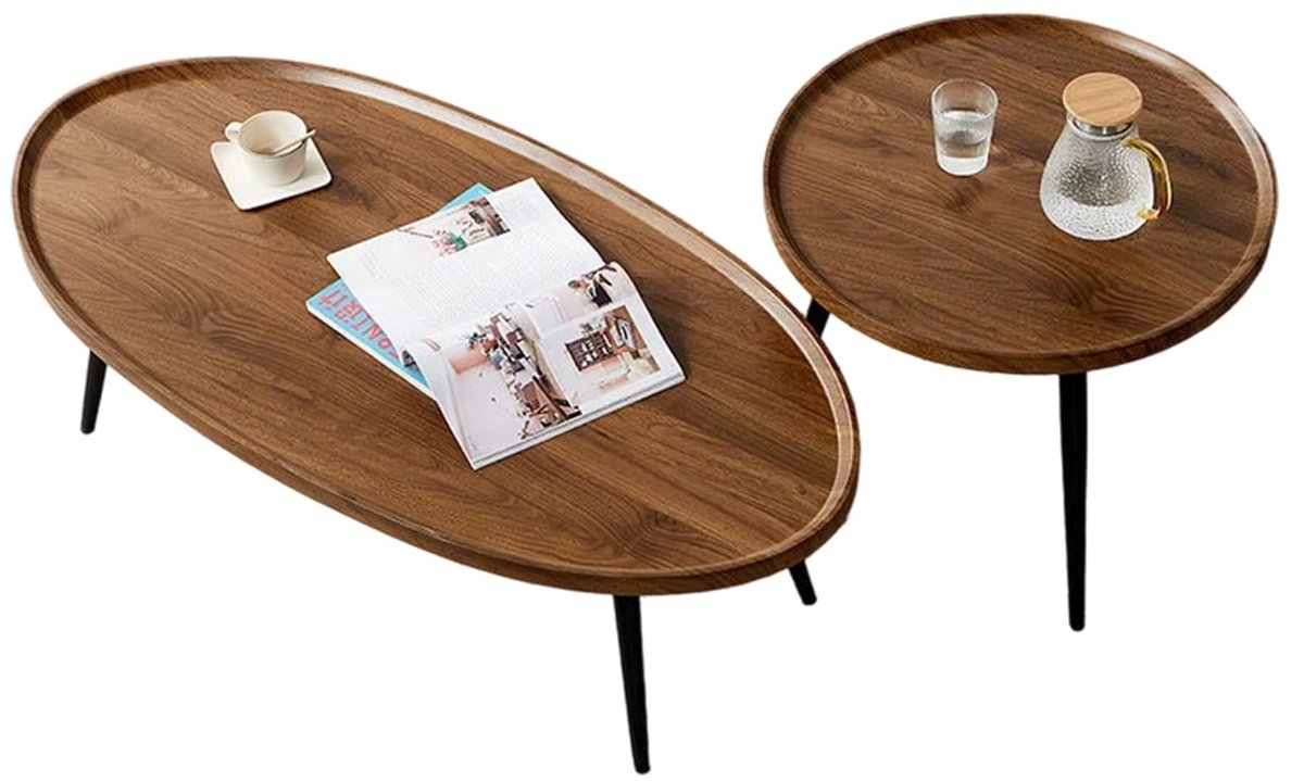 CreateEcom Salontafel - Bijzettafel - Woonkamer tafel - Koffietafel -2-delige set - Houten bijzettafelset - voor woonkamer Balkon Kantoor- Klein 50×50X48Cm, Groot 80X55×38Cm - walnoot kleur