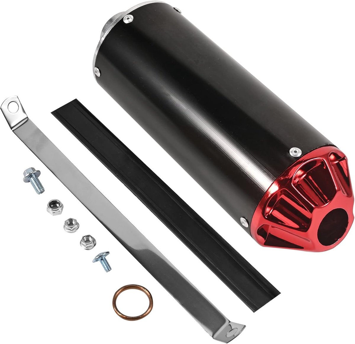 Uitlaatdemper voor motorfiets, 28 mm, universeel, motorfiets, roestvrij staal, geluiddemper, achter, uitlaatpijp met klemafdichting, voor 50 cc, 70 cc, 90 cc, 110 cc, 125 cc, ATV, Dirt Pit