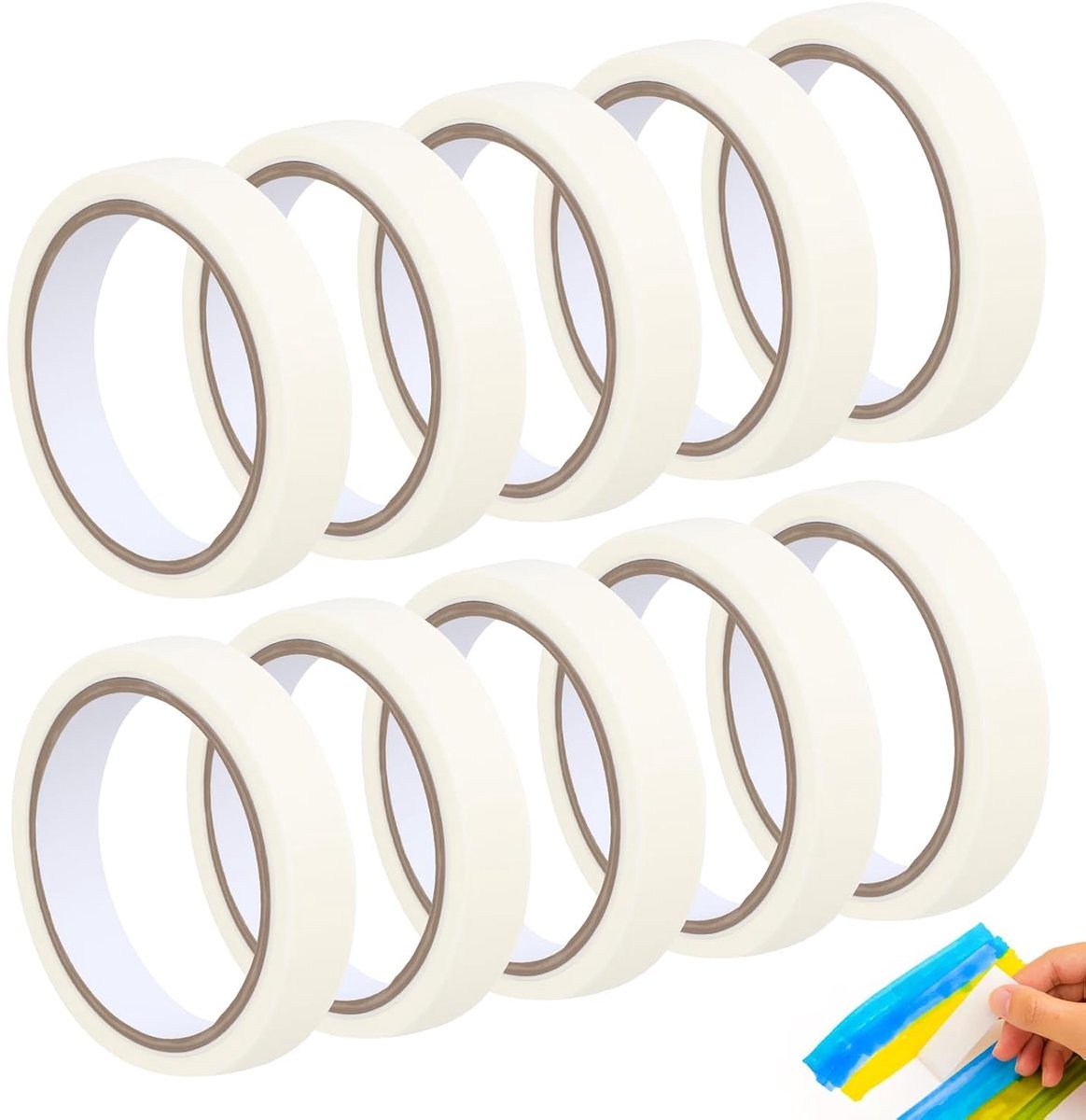 Afplakband voor schilderen, crèmewit, 6 rollen, 1 cm x 5 m, plakband voor algemeen gebruik voor het afdekken van verf, decoratie, etikettering en handwerk, niet giftig