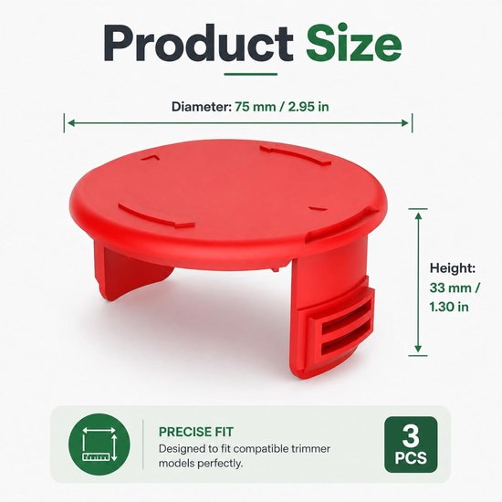 3 stuks spoelafdekking van ABS, compatibel met GE-CT 18/28 Li-Solo en GE-CT 18/28 Li TC-Solo, reserveonderdeel voor grastrimmer, Ø 7,5 cm, voor tuinonderhoud — afbeelding 2