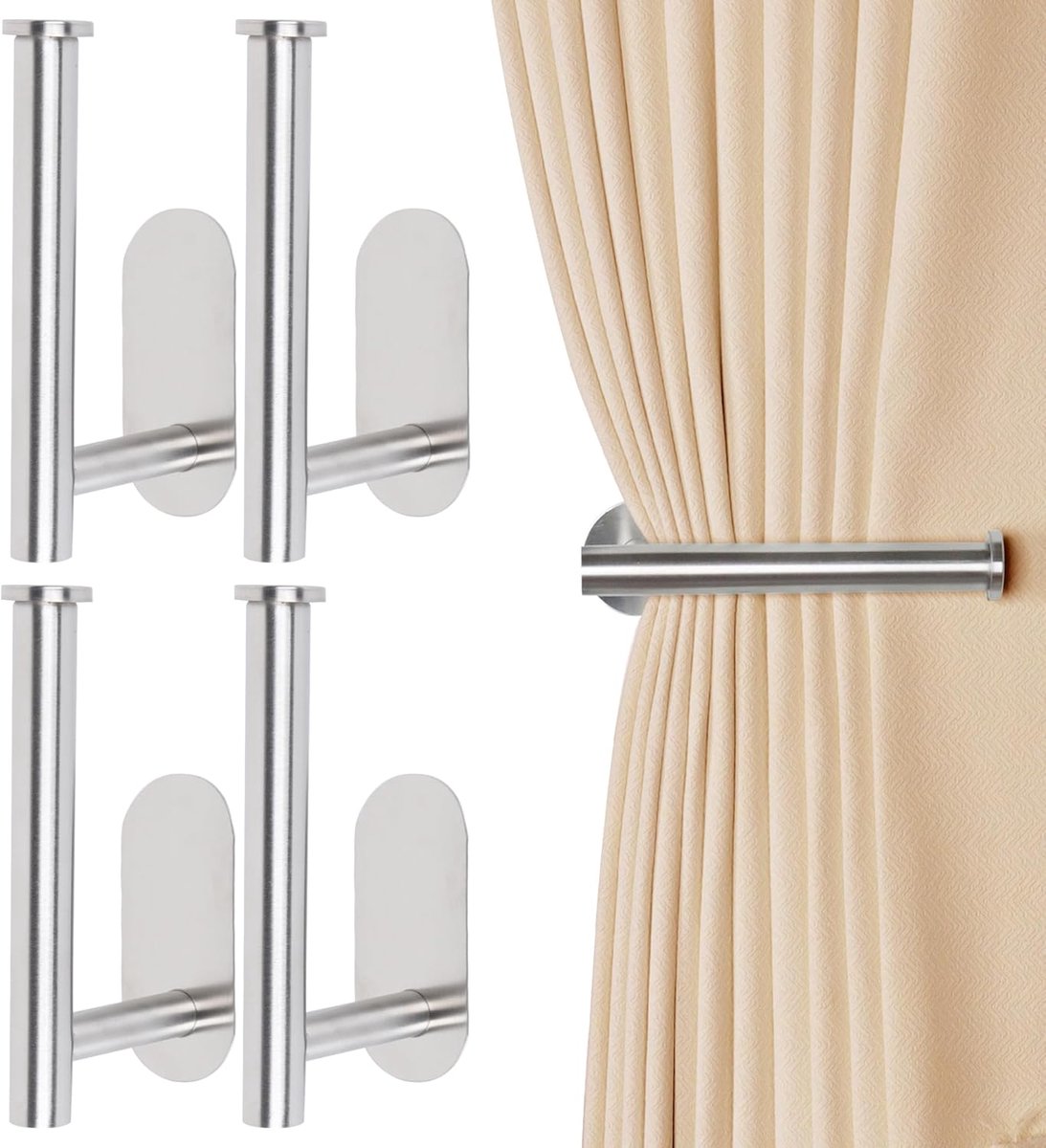 4pcs Metal Curtain Ties Self Adhesive Curtain Holders Modern Curtain Supports No Drilling, Self Adhesive Curtain Hooks - ShopVlot