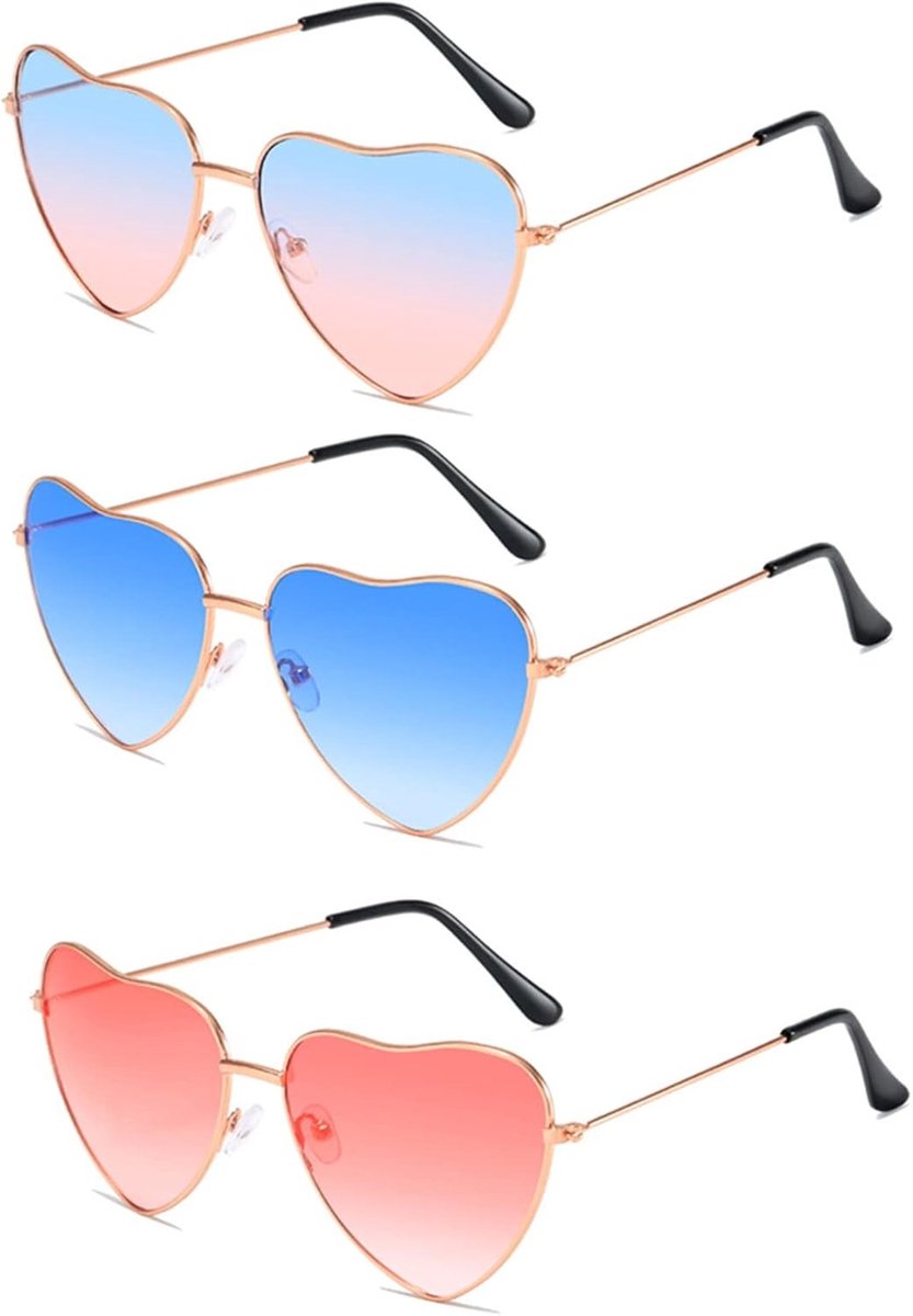 Retro Hippie Zonnebrillen voor Vrouwen - 3 Paar Metalen Monturen voor Carnaval, Feestjes en Foto Props