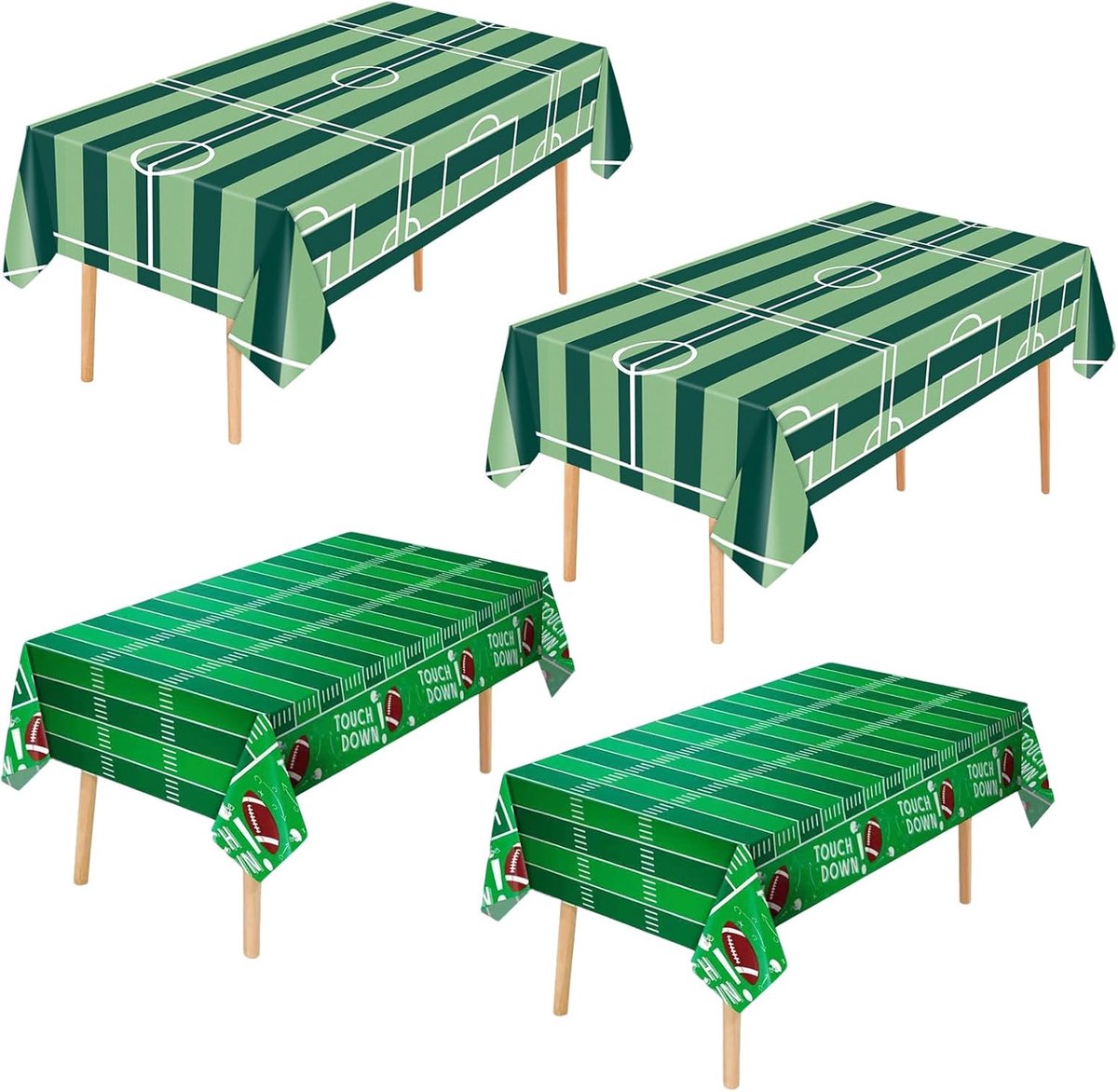 Voetbaltafelkleed 4 stuks - Groene rugby- en voetbalpatronen - Perfecte tafeldecoratie voor sportfeesten - ShopVlot