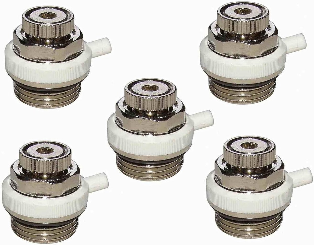 automatische radiator ontluchter set van 5 - 1/2 inch aansluiting - zelfdichtend met terugslagklep - ShopVlot
