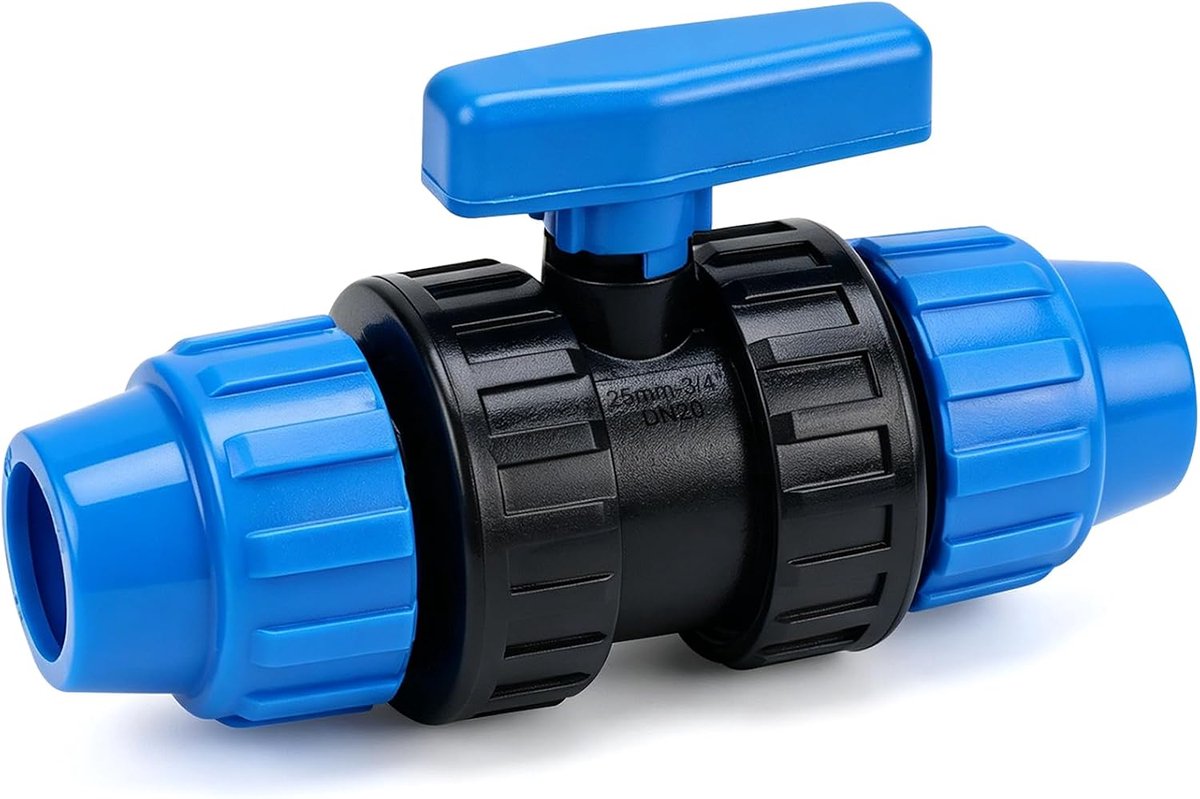 PP Fitting 25 mm 3/4 kogelkraan voor PE-buis klemconnector drinkwater kunststof snelkoppeling voor slangaansluitingen - ShopVlot