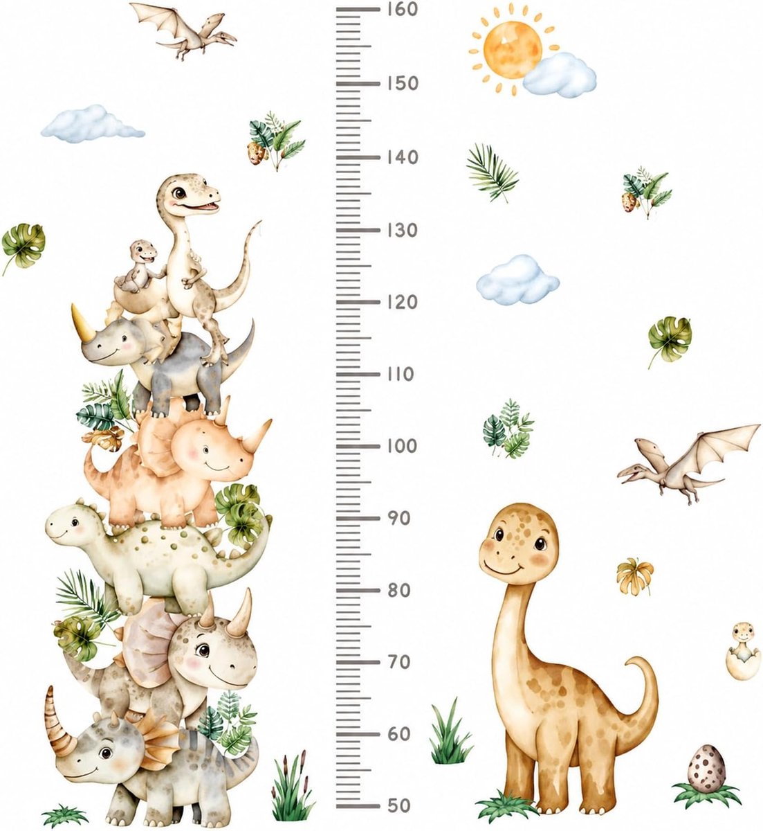 1 set dinosaurus wandmeetlint – muursticker met dinosaurus-motief, voor het meten van de groei, kinderkamer - ShopVlot