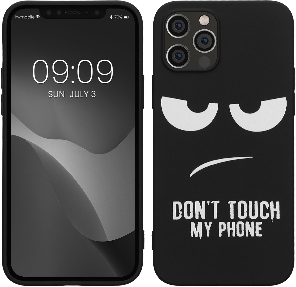 kwmobile telefoonhoesje geschikt voor Apple iPhone 12 / iPhone 12 Pro - Hoesje voor smartphone in wit / zwart - Backcover van TPU - Don't Touch My Phone design