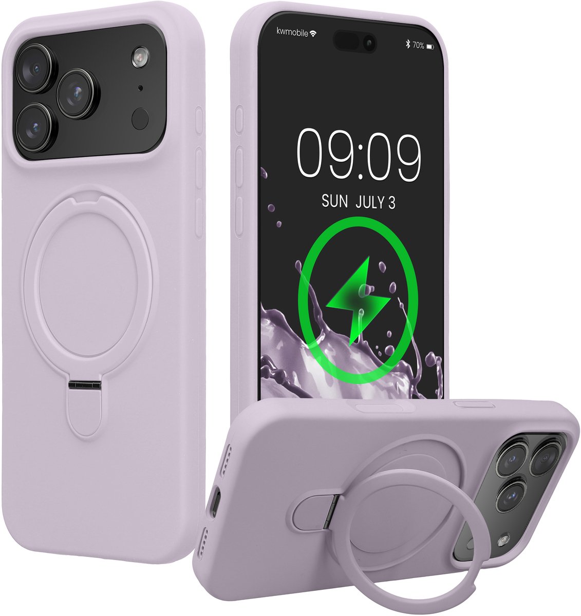 kwmobile Hoesje met Ringstandaard voor Apple iPhone 18 Pro Max / iPhone 17 Pro Max - Compatibel met MagSafe - Siliconen Beschermhoes met Microvezel Voering en Standaard - lavendel