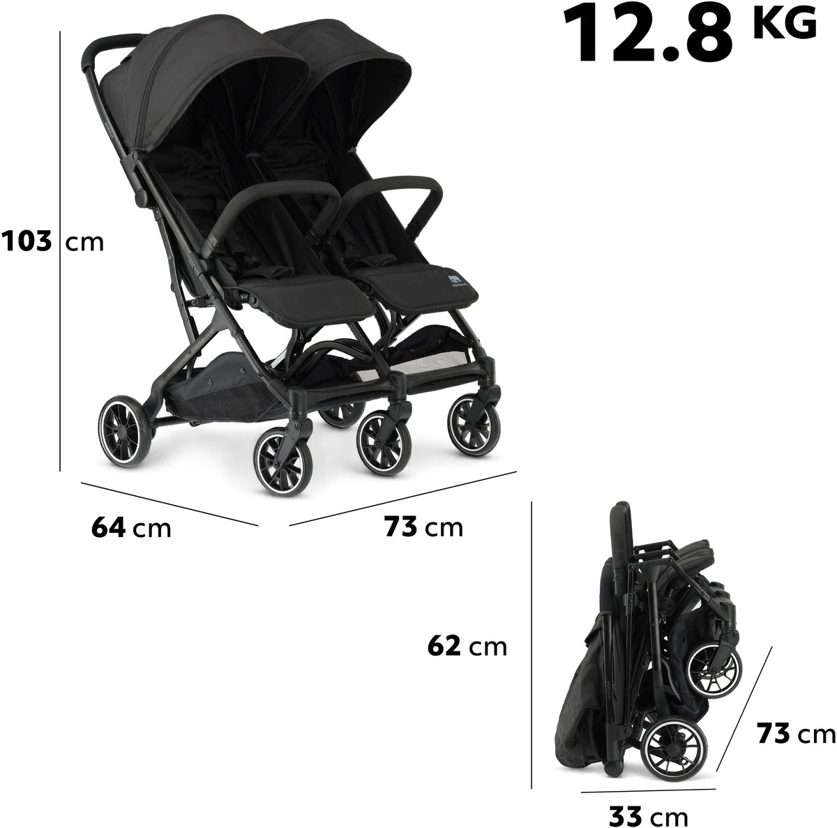 Deryan Rolo X2 Duo Buggy - 2 persoons - Compact & lichtgewicht - Zwart – foto 3