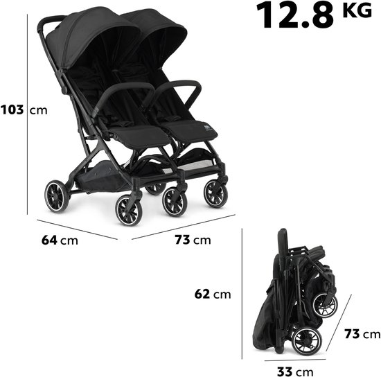 Deryan Luxe Rolo X2 Dubbele Buggy - Duo Buggy - Zwart van Deryan — afbeelding 3