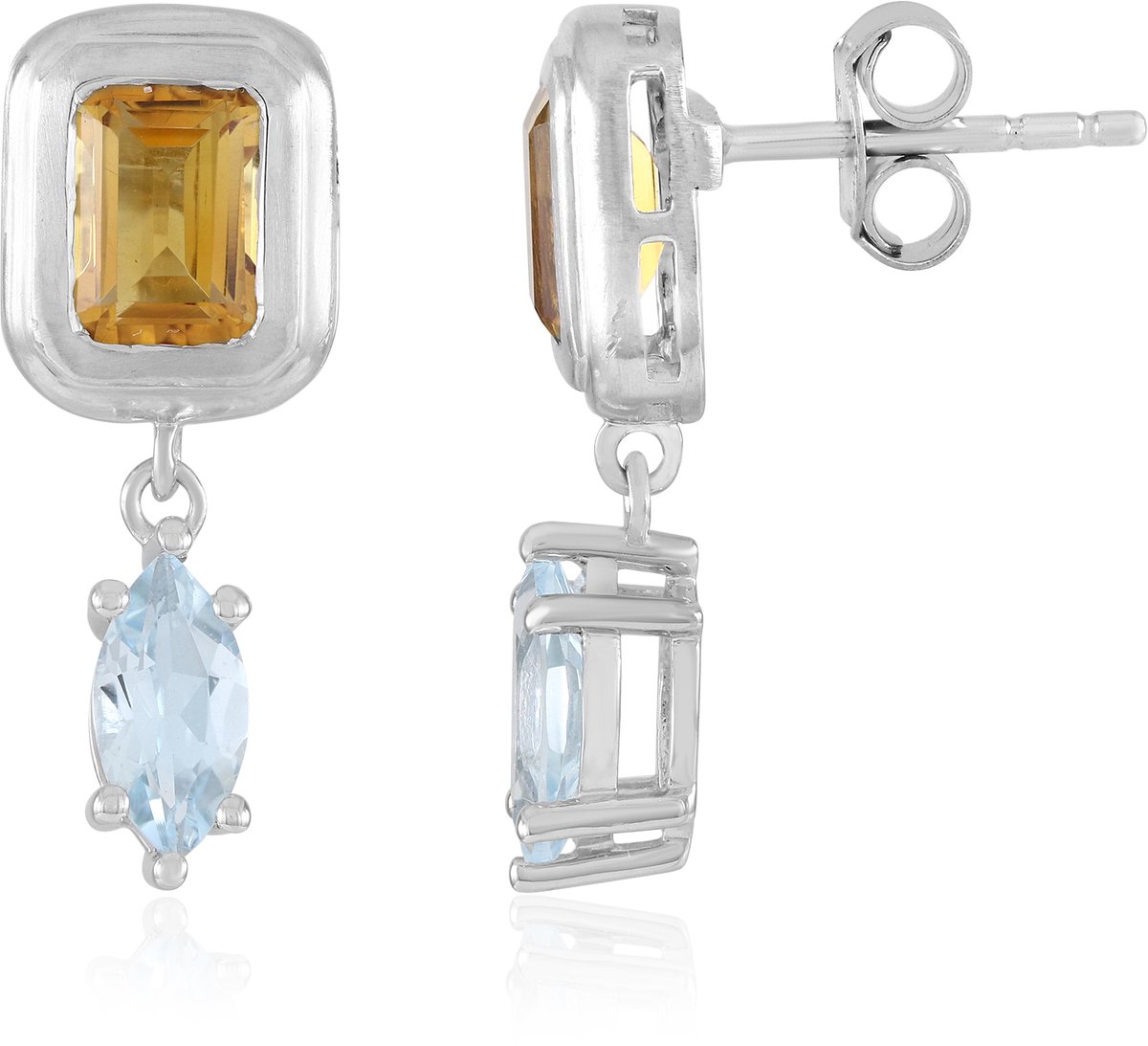 Cavill - Zilveren oorbellen met hemelsblauwe topaas 1,204ct & citrien 1,622ct - 925 sterling zilver - elegante dames oorbellen gerhodineerd