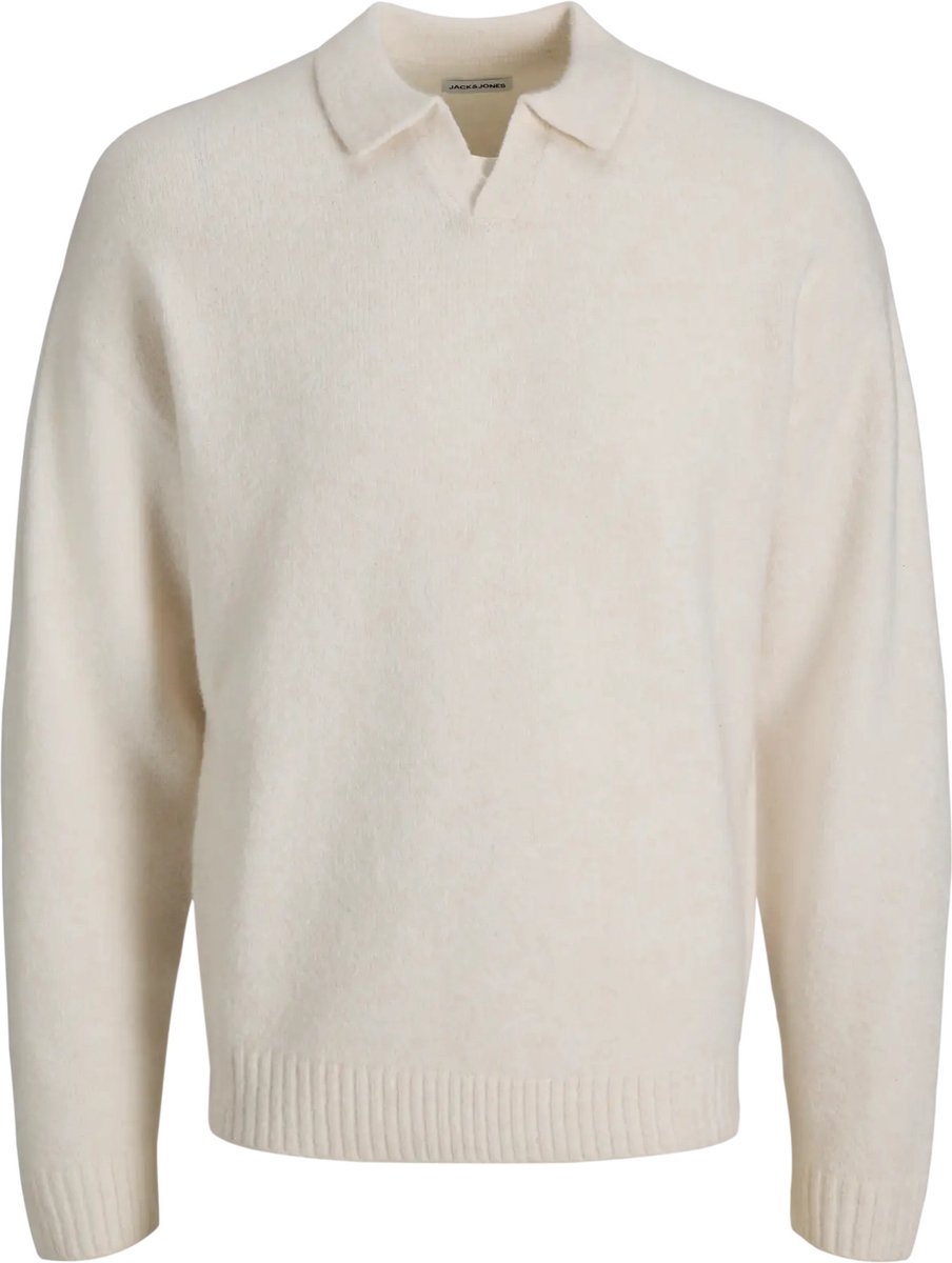 JACK & JONES Soho ollie knit split neck regular fit - heren pullover wolmengsel met polo kraag - beige (moonbeam)