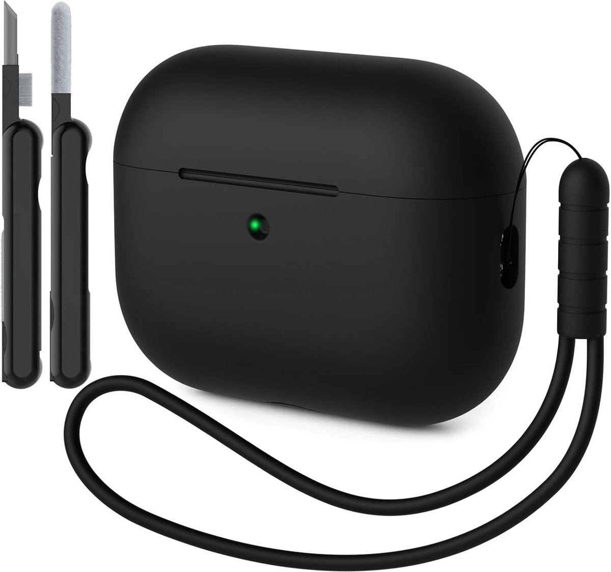 Hoesje compatibel met AirPods Pro 3 hoes, schokbestendig, valbescherming, krasbestendig, siliconen hoes voor AirPods Pro 3e generatie met reinigingsset en koord, zwart
