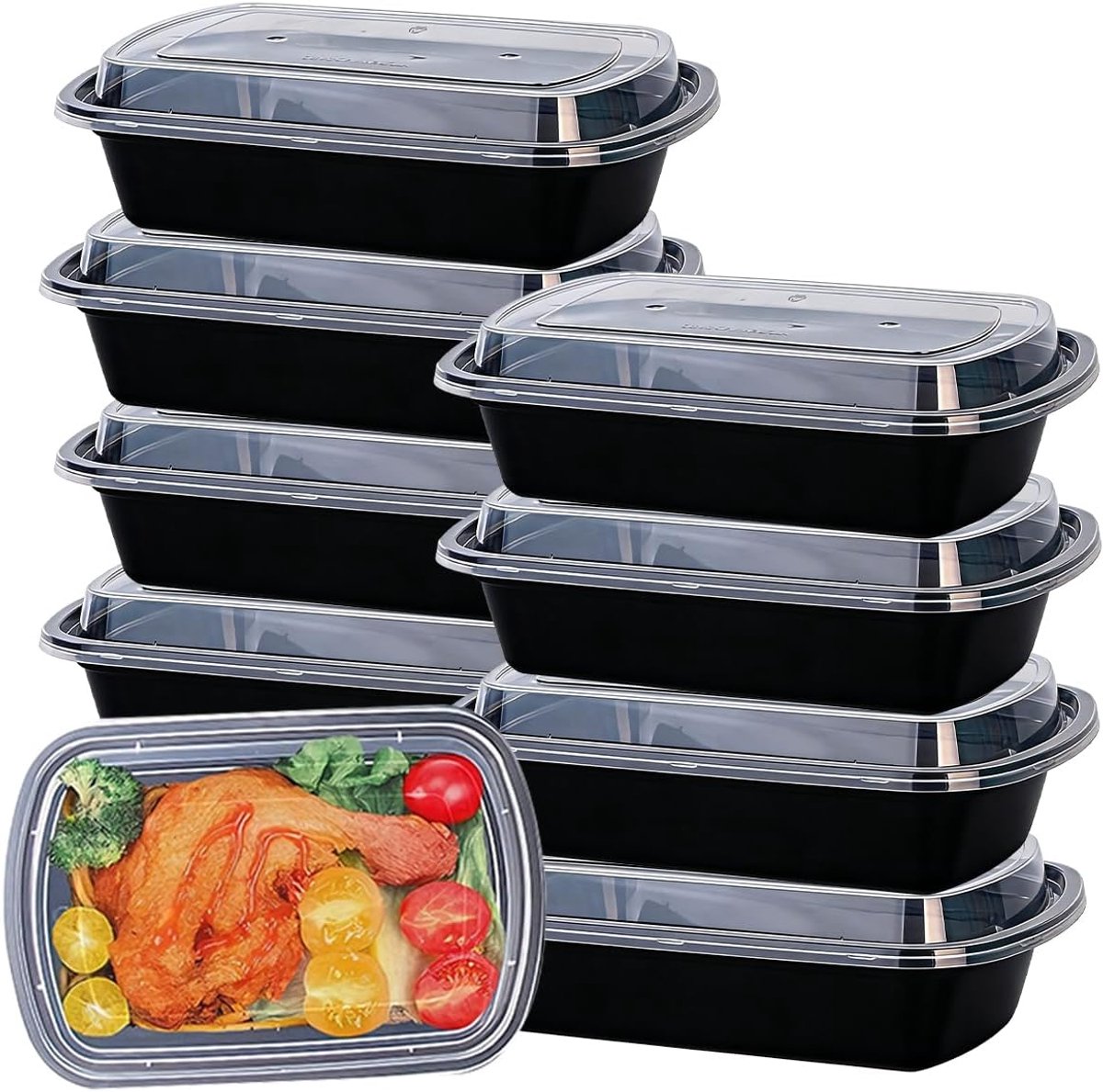 10 zwarte lunchboxen à 1000 ml