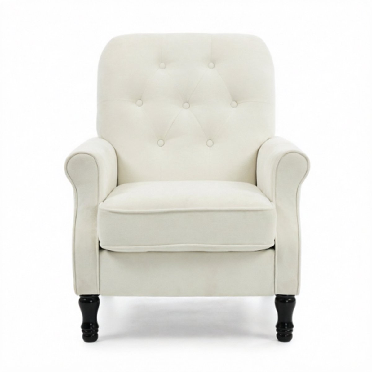 Fauteuil - Linnen loungestoel - Dik gewatteerde zitting - Houten poten - 69x75x90 cm - Crème