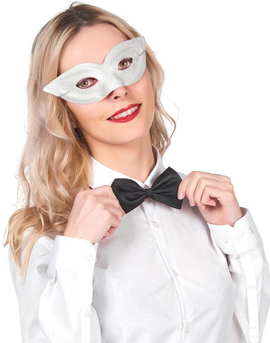 Vegaoo - Kartonnen zilver-wit oogmasker voor volwassenen