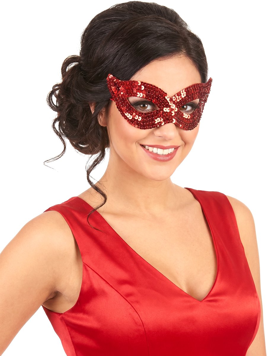 Vegaoo - Venetiaans masker met rode lovertjes voor volwassenen