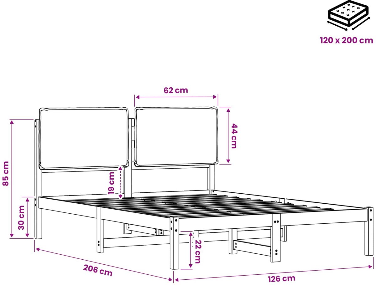 vidaXL Bedframe - met - gestoffeerd - hoofdbord - Whitewash - en - lichtgrijs Whitewash en lichtgrijs