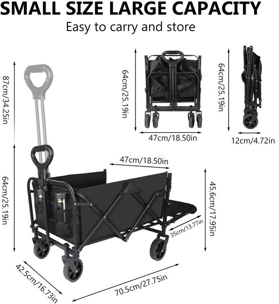 Heidat bolderkar - Opvouwbaar - Uitklapbaar - 150 liter - Tot 75 kg - 360° wielen - Zwart — afbeelding 2
