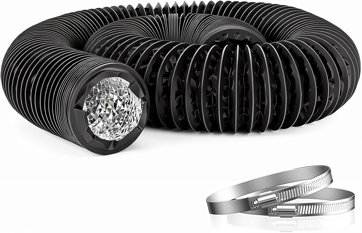Drain hose, Ø 80 mm, flexible ventilation hose, 6 m, flexible, PVC, aluminium tube, drain hose with 2 hose clamps - ShopVlot
