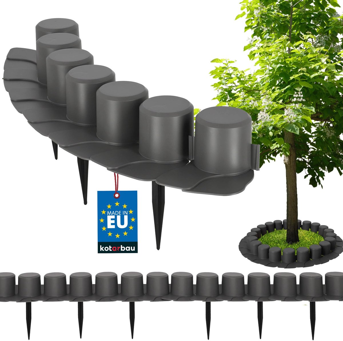 KOTARBAU® Tuinrand - Gazonrand Kunststof 6 cm - Gazonrand Flexibel 4 m - PVC Modulaire Grasrand - Tuinafboording voor Bloembedden - Grijs