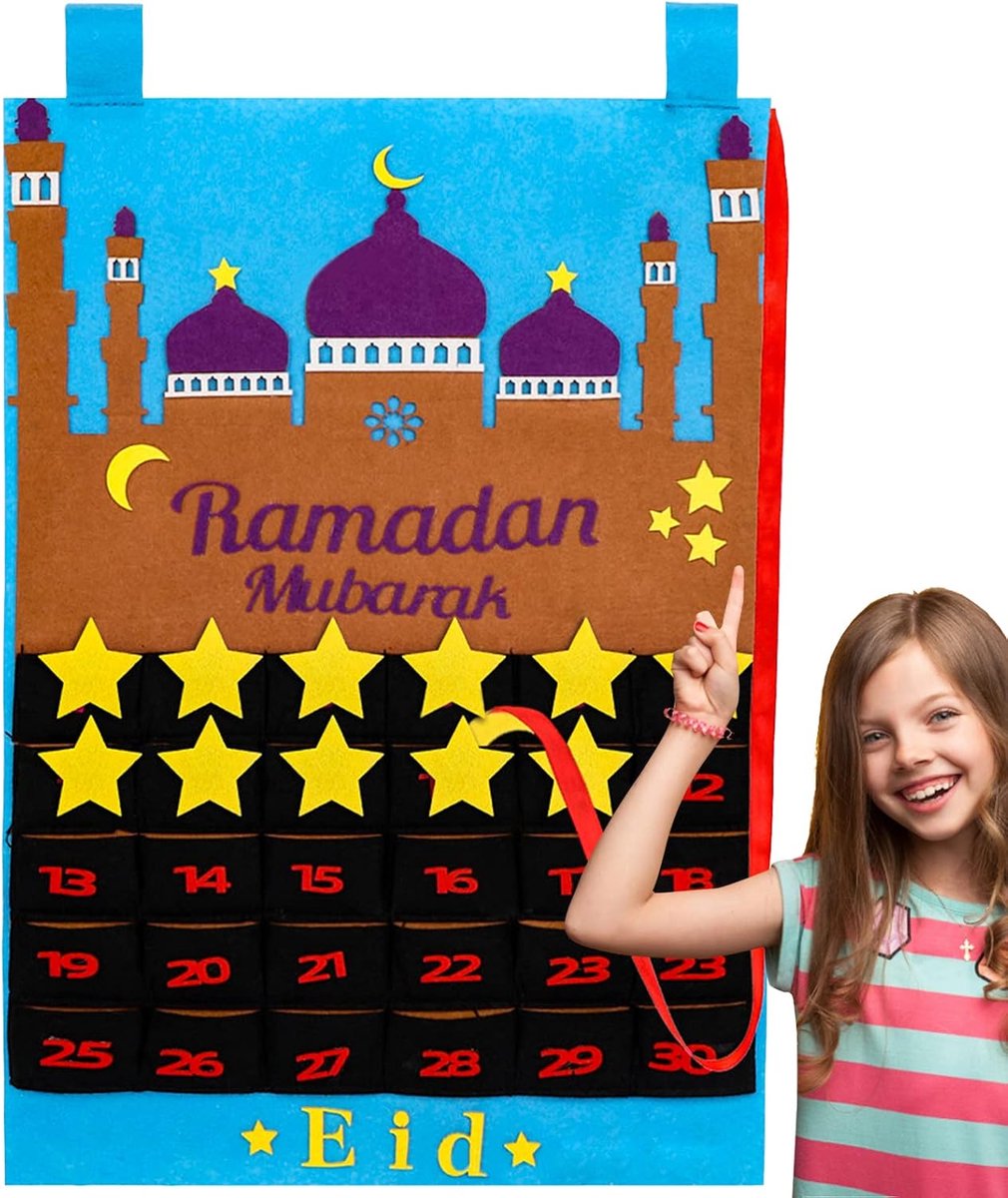 Eid Mubarak aftelkalender - felt met zakjes - Ramadan decoratie - tel af naar Eid al-Fitr - ShopVlot