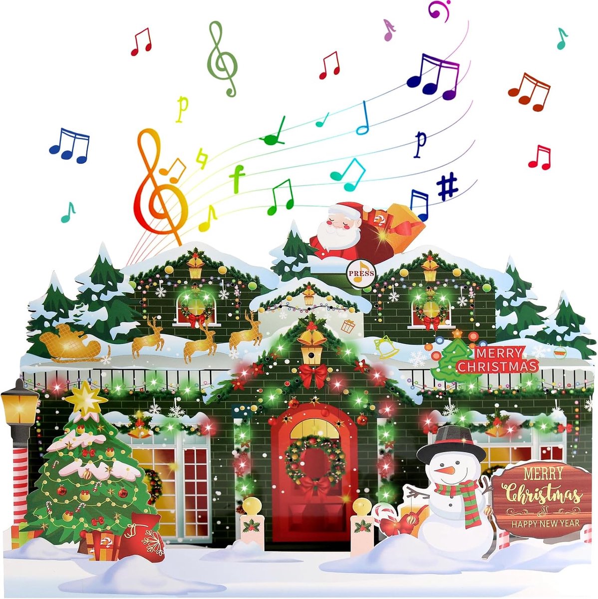 3D muzikale kerstkaart met verlichting, pop-up kerstkaarten met muziek en led, verlichte kerstkaart voor feestelijke - ShopVlot