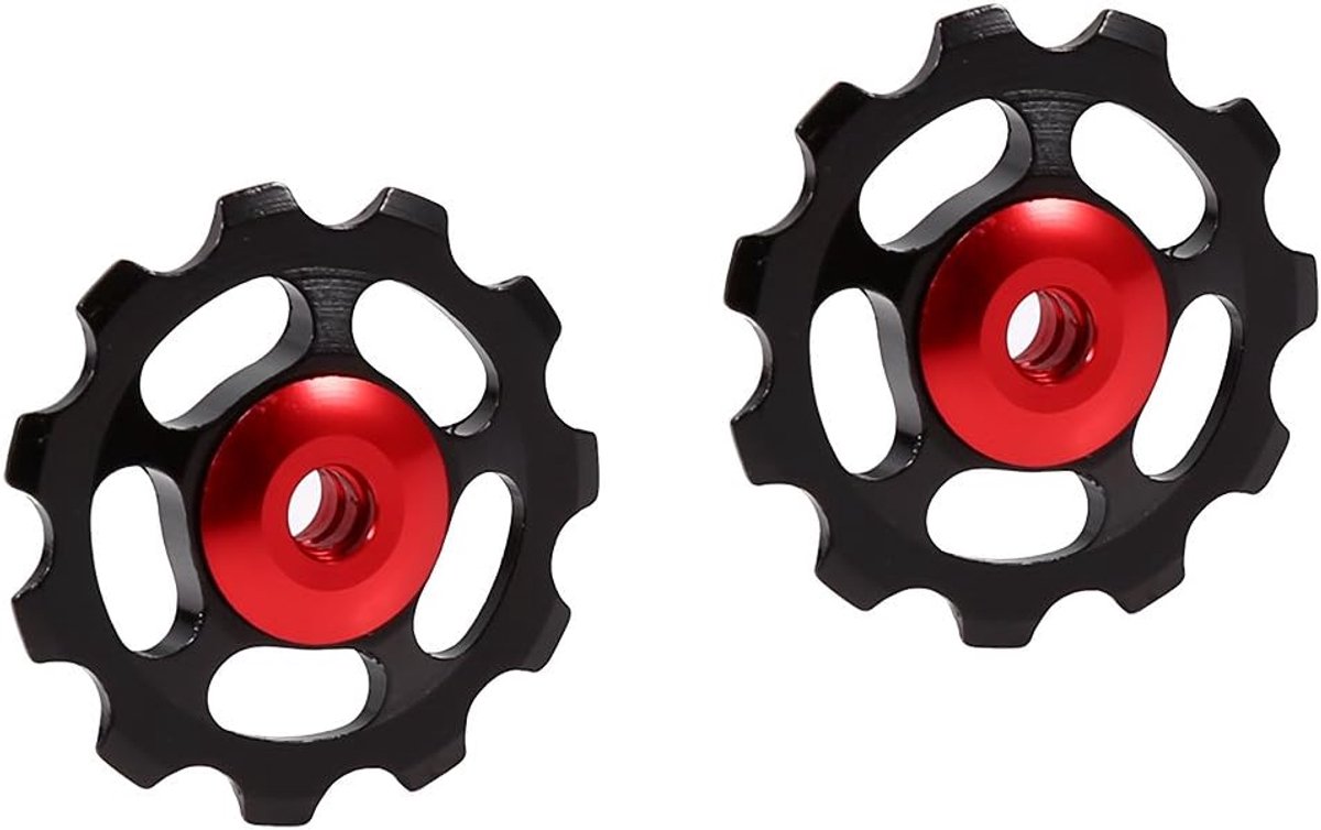 11T Wiel Fiets Achterderailleur Katrol, 2 stks Aluminium 11T CNC Road Mountainbike Derailleur Wielen Derailleur Katrol Gids Lager vervanging voor ycle Zwart/Rood/Gouden/Si