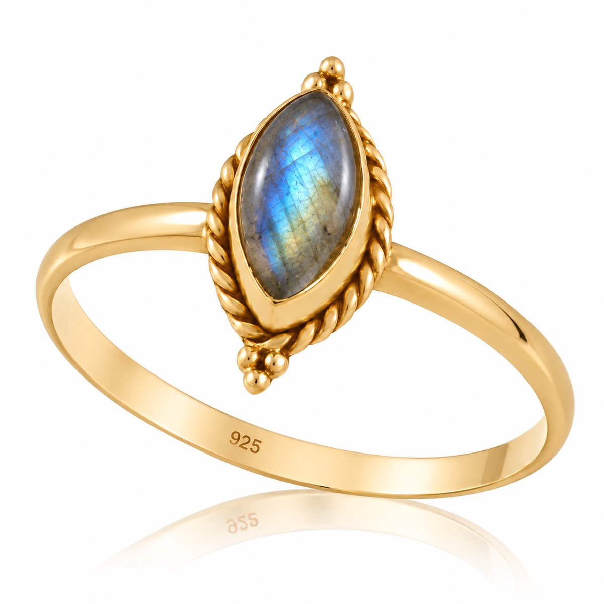 Natuursieraad -  925 sterling zilver goud verguld labradoriet ring maat 18.25 mm - luxe edelsteen sieraad - handgemaakt