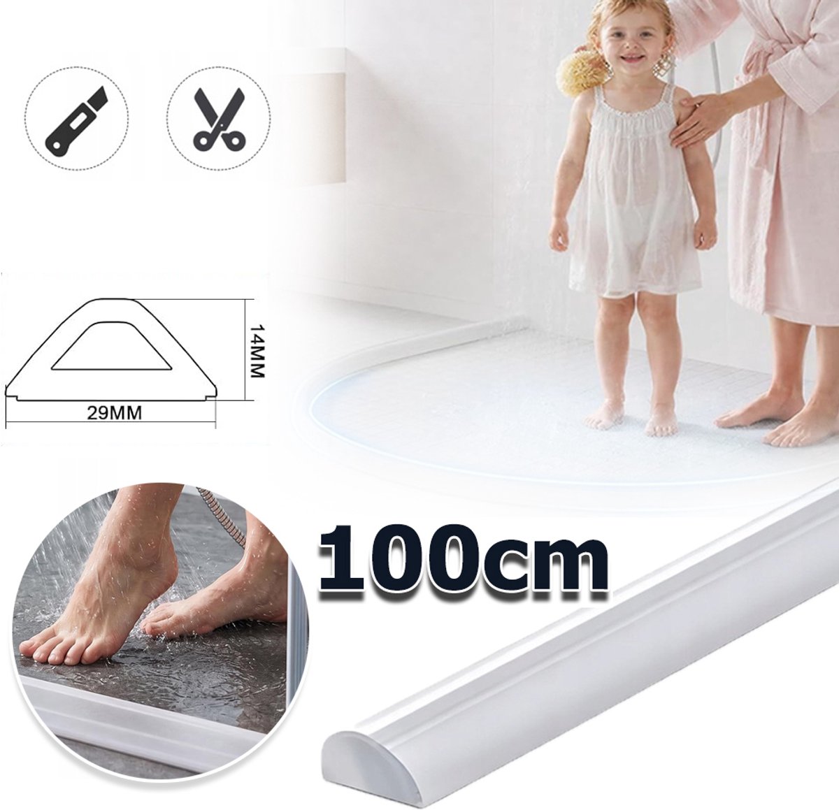 Optimale Afdichting En Minimalistisch Design – Waterdichtingsstrip Van 100 cm Hoogwaardig Kunststof – Transparant – Voor Doucheruimte, Badkuip En Wastafelranden