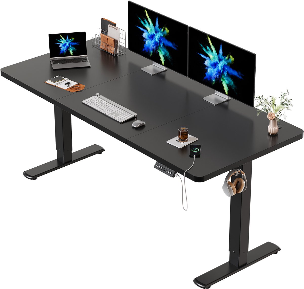 Devoko Elektrisch Hoogteverstelbaar Bureau - Zit-Sta Bureau 160x70 cm - Digitaal Display met 2 Geheugenstanden en Zitherinnering - Zwart