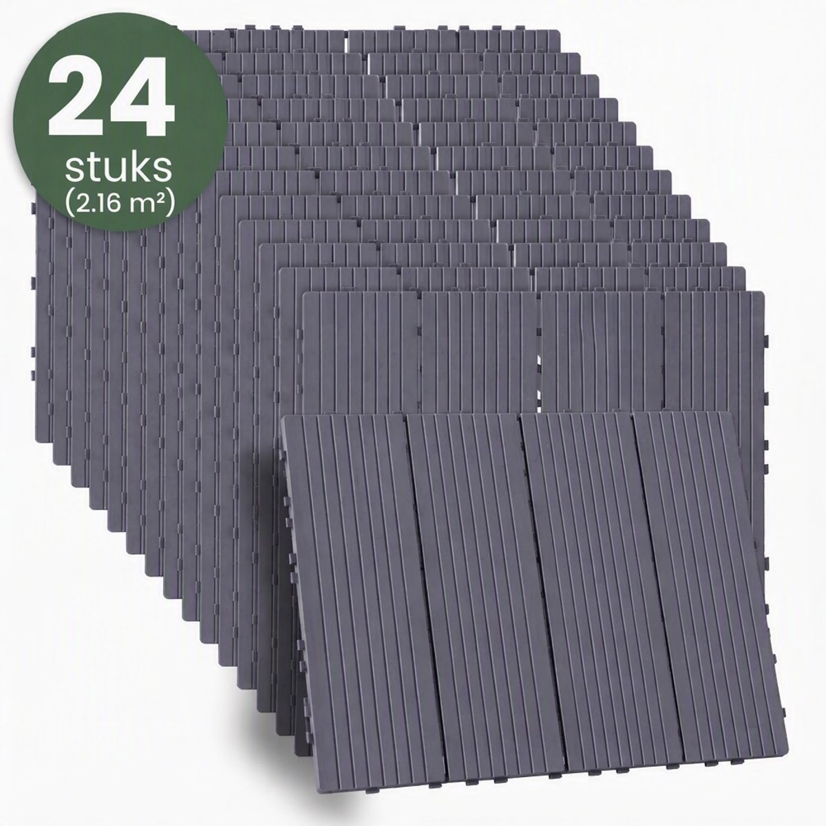 TEKROA® WPC Terrastegel – Set van 24 ( 2.16 m²) – Kliktegels 30x30 cm – Grijs – Vlondertegels & Balkontegels – Anti-Slip & Drainage – Buitenvloer