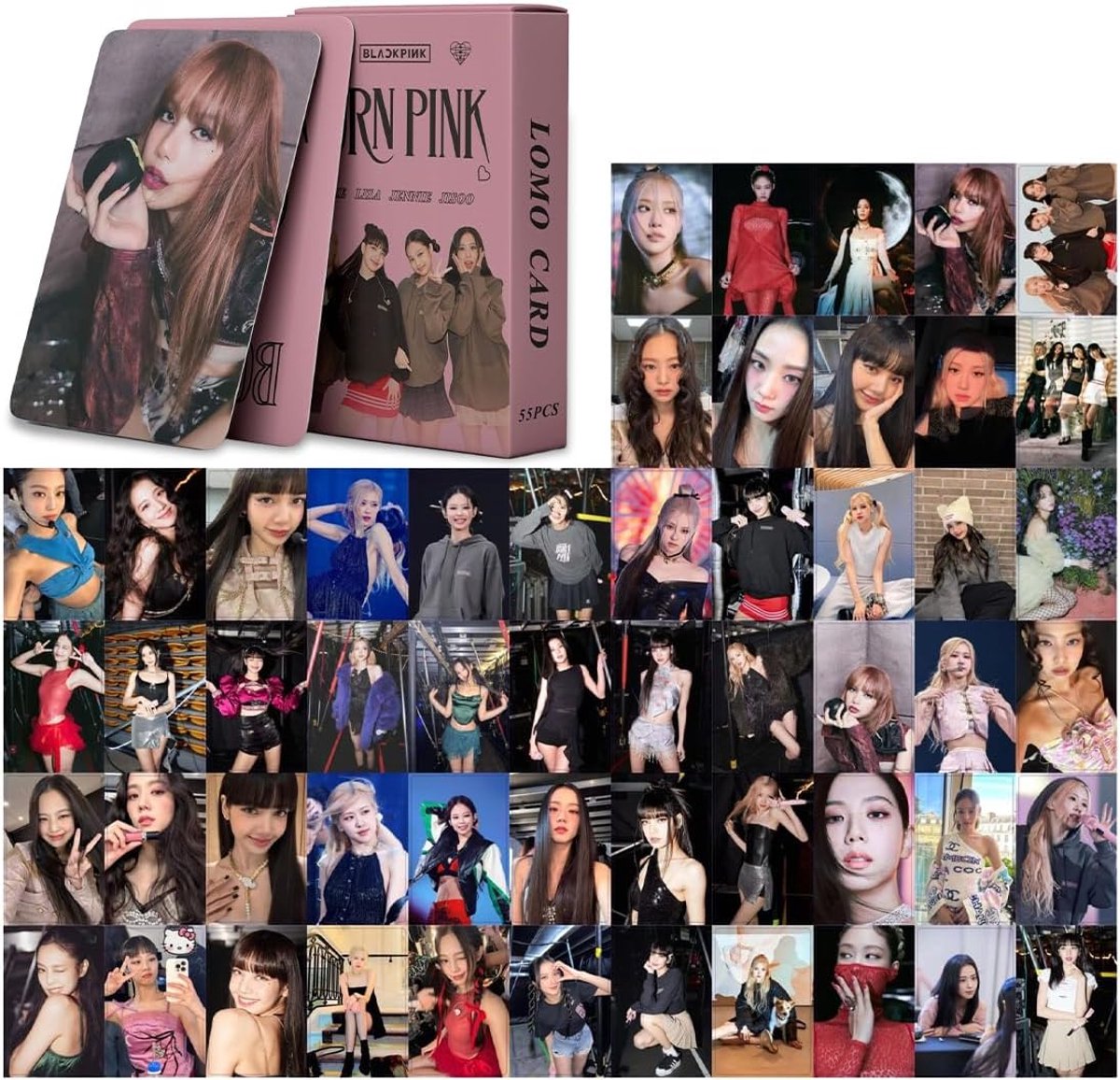 SnelShoppen - Kpop Fotokaarten Set van 55 Lomo Kaarten, Zwart en Roze, Hoogwaardige HD Afdrukken voor Fans van Kpop, Perfect voor Collectie en Cadeau