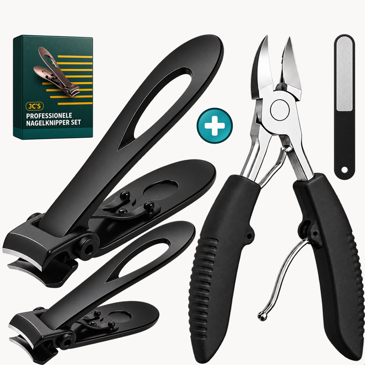 JC’s® - Professionele Nagelknippers set met nagelvijl + Professionele Nageltang – Voor Harde Teennagels – Ingegroeide Nagels – Kalknagels – RVS Nagelknipper – Teennagelknipper – Pedicureset – Manicure & Pedicure Tool