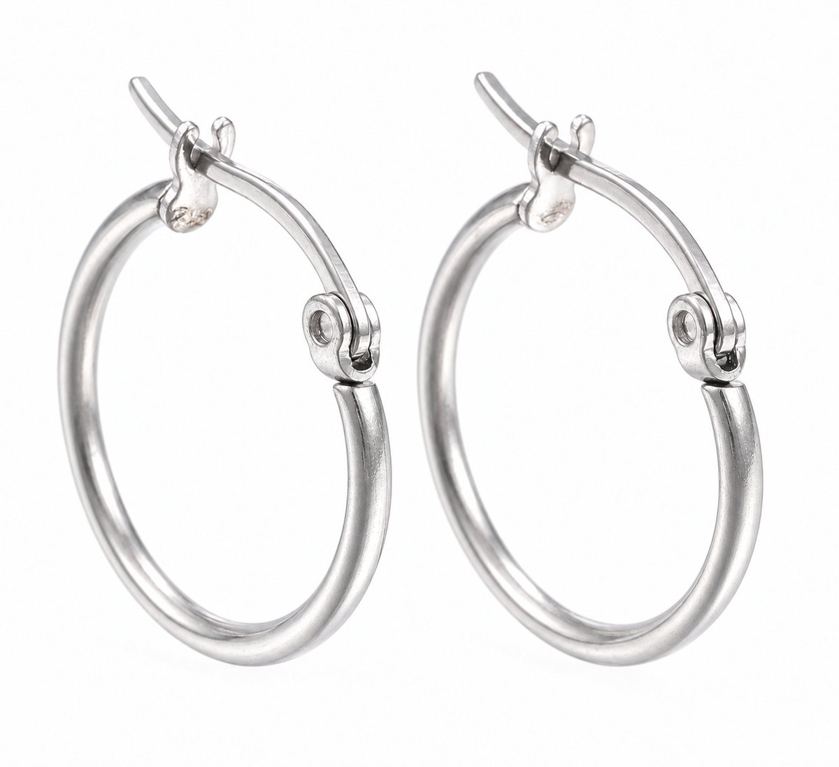 Kleine zilverkleurige unisex oorringen van 304 Stainless Steel diameter 20 mm met klapsluiting