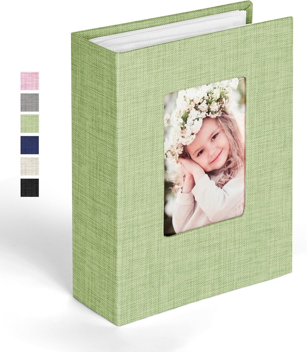 SnelShoppen - Klein Fotoalbum Insteekalbum 10x15 cm voor 100 Foto's - Linnen Binding Lichtgroen - Mini-Fotoalbum voor Familie, Bruiloften, Reizen, Bab