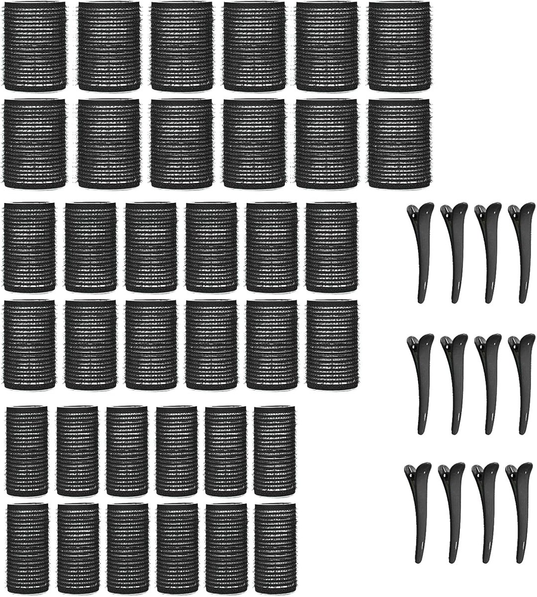 SnelShoppen - 48Pcs Haarrollers Set met Clips - Zelfklevende Jumbo Haarrollers - Warmtevrije Krulrollers voor Lang, Medium en Kort Haar - Zwart - 3 Ma