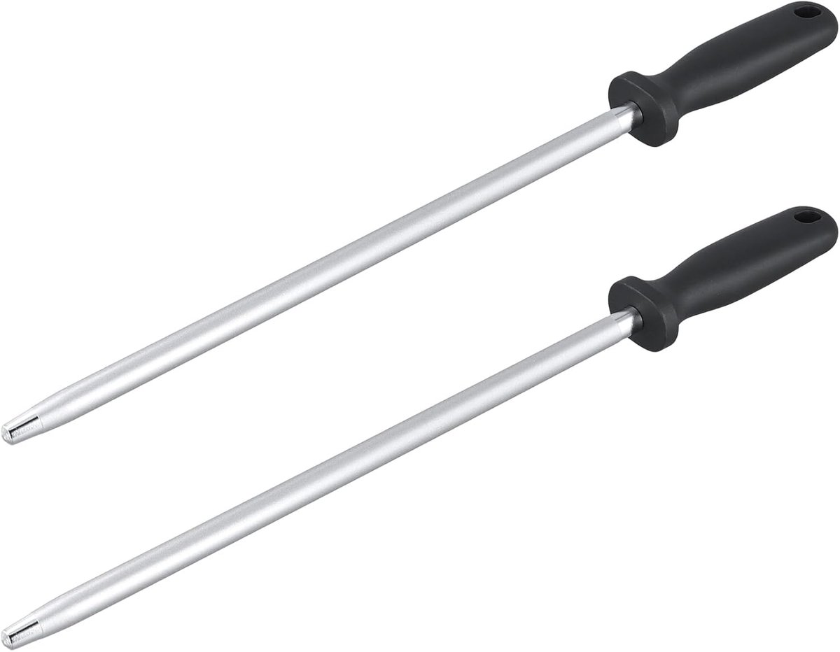 SnelShoppen - 2-delige Slijpstalen voor Koken, 42 cm Slijpstaaf met Kunststof Handvat, Hoogwaardige Carbon Staal, Diamant Coating, Keuken Gereedschap