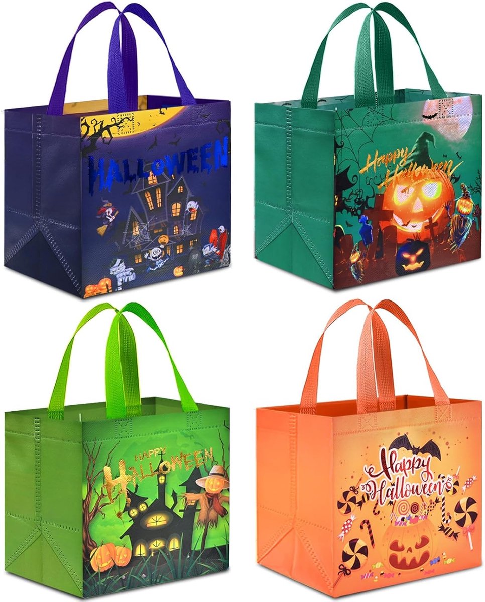 Halloween snoepzakjes met handvatten - herbruikbare niet-geweven tassen - 4/8 stuks - ideaal voor Halloween - ShopVlot