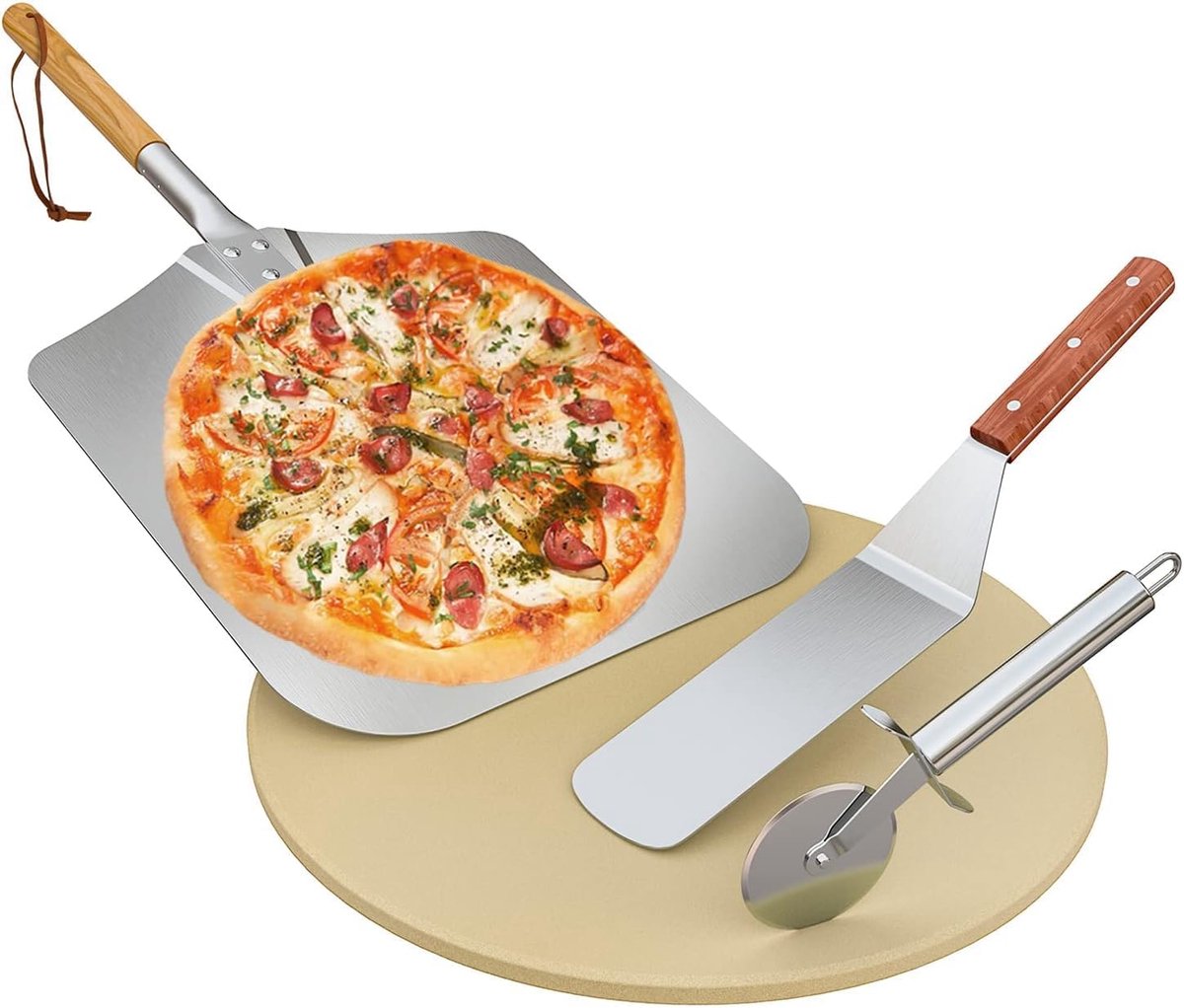 Pizza Set 4-delig - Inclusief pizza steen, pizza schep, pizza snijder - Voor perfect krokante pizza's - ShopVlot